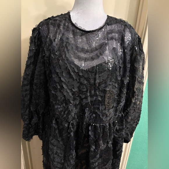 Eloquii Black Sheer Sequin Long Sleeve Dress - Picture 3 of 14